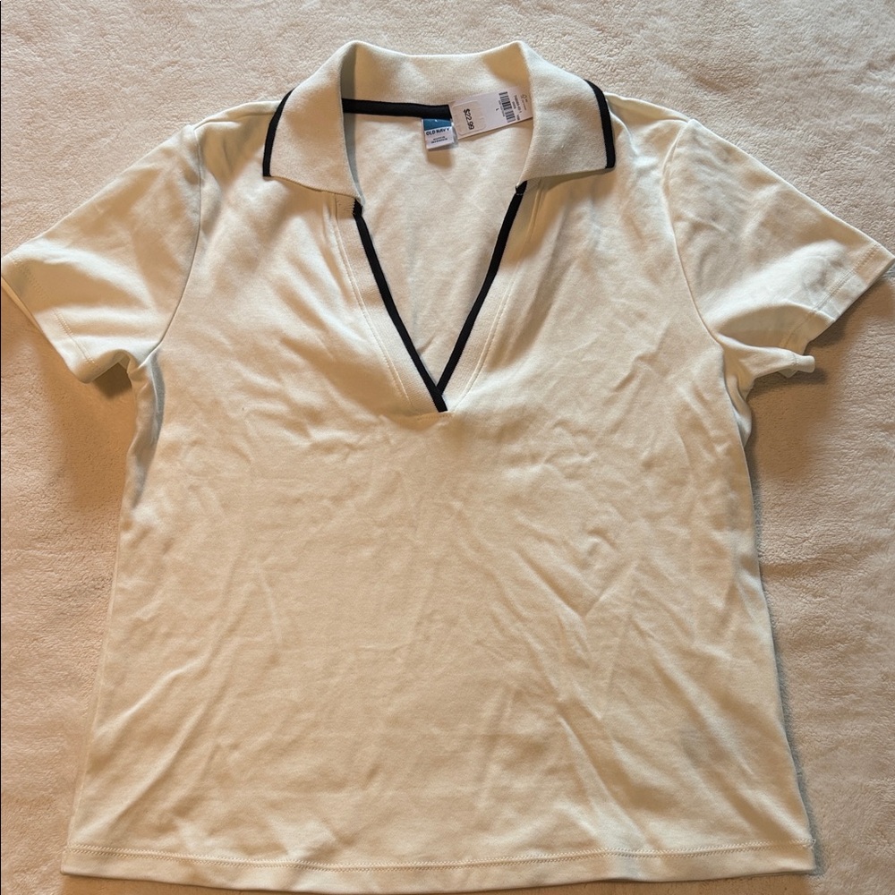 Old Navy Cream V-Neck Polo Collar Top